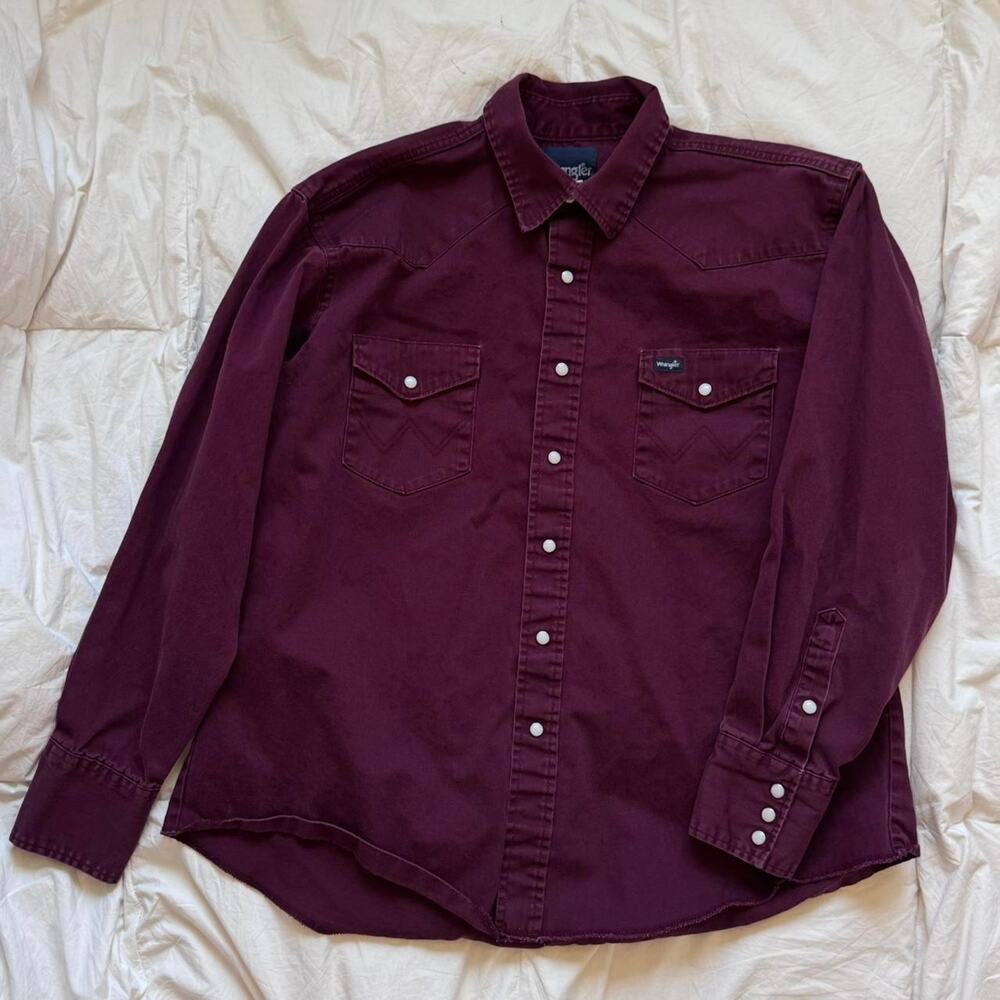 Wrangler Burgundy western pearl snap‎ shirt sz XL heavyweight canvas casual